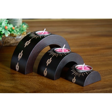 Half Moon Rising Sun Drops Mango Wood Nesting Candle Holder