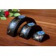 Half Moon Navy Blue Petal Flower Mango Wood Nesting Candle Holder