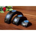 Half Moon Navy Blue Petal Flower Mango Wood Nesting Candle Holder