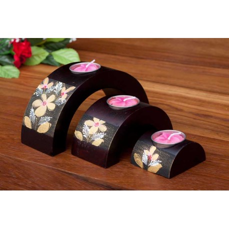 Half Moon Rising Pink Petal Mango Wood Nesting Candle Holder