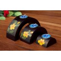 Half Moon Yellow Blossom Leaf Mango Wood Nesting Candle Holder