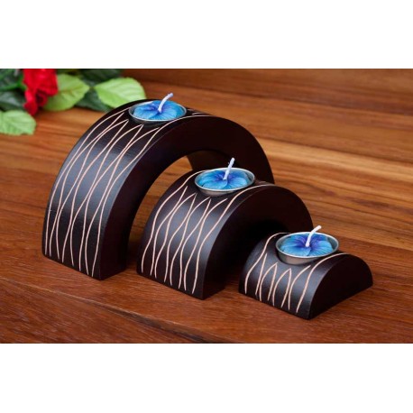 Half Moon Lazy Lines Mango Wood Nesting Candle Holder