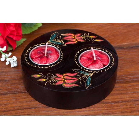 Yin & Yang Red Weaping Flower Mango Wood Candle Holder