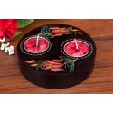 Yin & Yang Red Weaping Flower Mango Wood Candle Holder