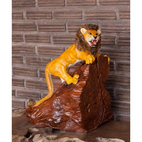 Teak Roaring Lion Sculpture