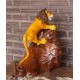 Teak Roaring Lion Sculpture