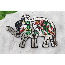 Mosaic Glass 16cm Smiling Elephant Wall Hanging