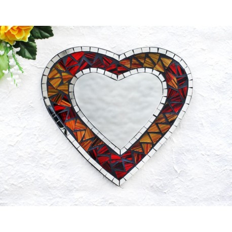 Autumn Leaves Mosaic Glass Heart Mirror