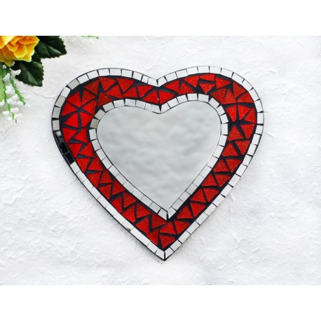 Red Mosaic Glass Heart Mirror