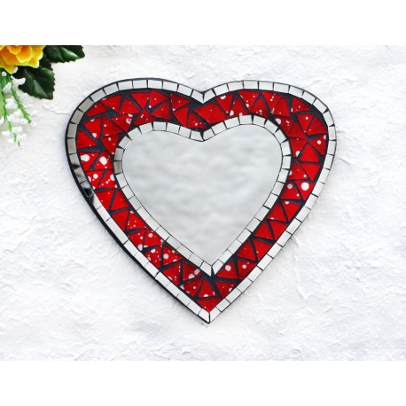 Falling Snow Mosaic Glass Heart Mirror