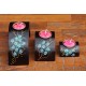 Half Moon Blue Jungle Flower Mango Wood Nesting Candle Holder