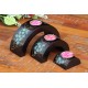 Half Moon Blue Jungle Flower Mango Wood Nesting Candle Holder