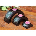 Half Moon Blue Jungle Flower Mango Wood Nesting Candle Holder