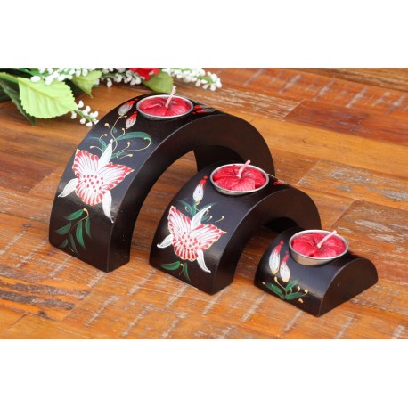 Half Moon Bloomed Silver Red Tipped Tulip Flower Mango Wood Nesting Candle Holder