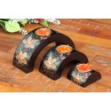 Half Moon Petaled Golden Way Mango Wood Nesting  Candle Holder