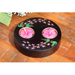 Yin & Yang Pink Paduak Mango Wood Candle Holder
