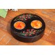 Yin & Yang Red Floating Vine Flower Mango Wood Candle Holder
