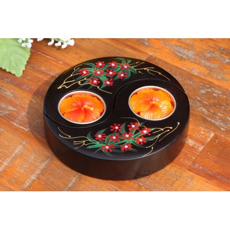 Yin & Yang Red Floating Vine Flower Mango Wood Candle Holder