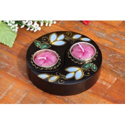 Yin & Yang Blue Water Lilly Mango Wood Candle Holder 