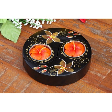 Yin & Yang Petaled Golden Way Flower Mango Wood Candle Holder