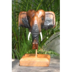 6 Inch Wooden Elephant Head Sculpture on Stand