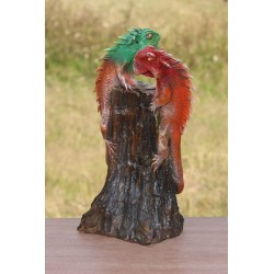 Teak Red and Green Iguana Duo Sculpture - 2 - 10 Inch