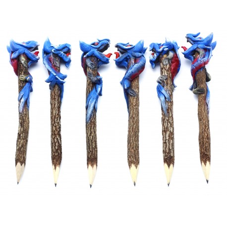 Dragon Blue - Red Personalized Pencil (set of 6)