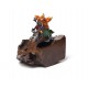 Guardian Orange Teak Wooden Dragon Statuette