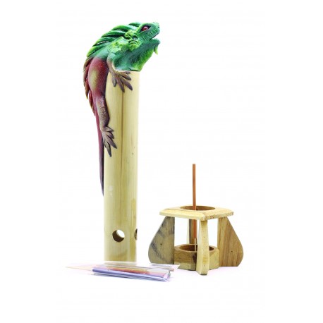 Bamboo Incense Iguana Holder Green with a Red Body