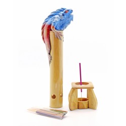 Bamboo Incense Iguana Holder Blue with a Red Body