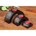 Half Moon Red Floating Vine Flower Mango Wood Nesting Candle Holder