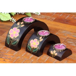 Half Moon Pink Rose Petal Flower Mango Wood Nesting Candle Holder