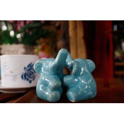 Elephants Hugging Blue Salt and Pepper Shakers