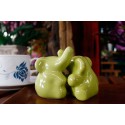 Elephants Hugging Green Salt and Pepper Shakers