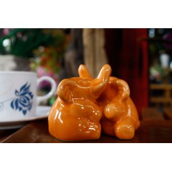 Elephants Hugging Orange Salt and Pepper Shakers