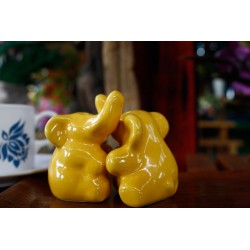 Elephant Hugging Yellow Salt and Pepper Shakers