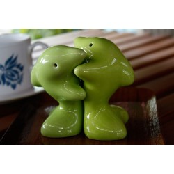 Dolphins Hugging Green Salt and Pepper Shakers