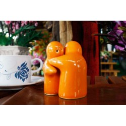 Hugging People Orange Salt and Pepper Shakers